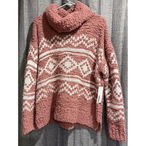 Sonoma Goods for  Life Women's Pink/White Cowl Neck LS Fuzzy Sweater Sz XXL NWT